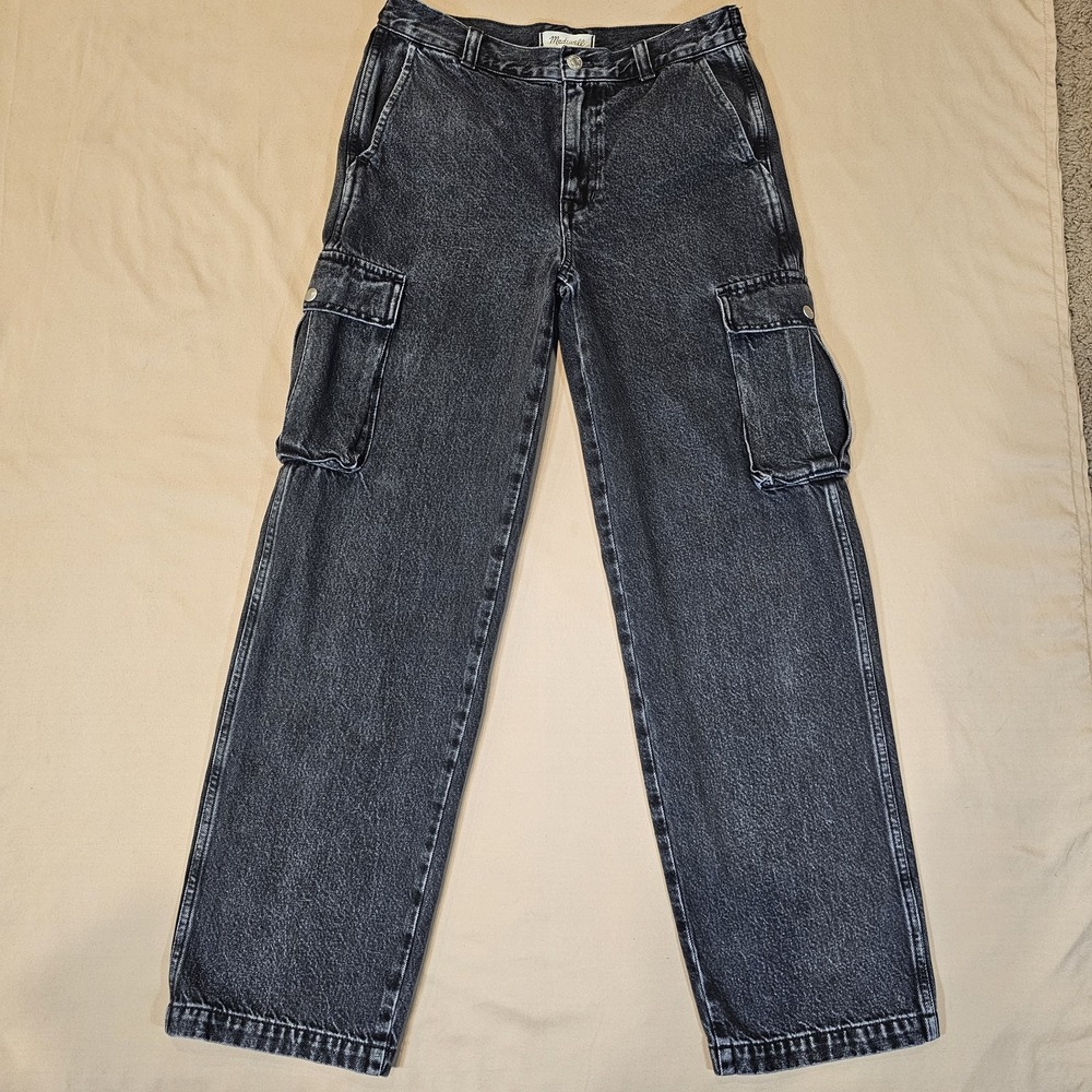 Madewell Womens Low Slung‎ Straight Cargo Jeans Ranney Wash Snap Pockets Size 26